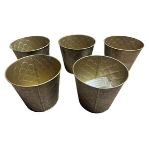 Bundle Set of 5 Gold Silver Metallic Star Design Flower Plant Pot Tin Planter